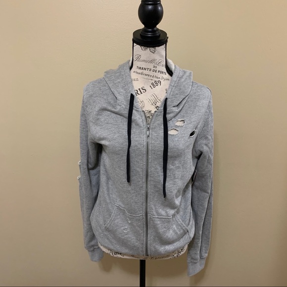 Material Girl Active Gray Ripped Hoodie Size Large - Picture 3 of 11
